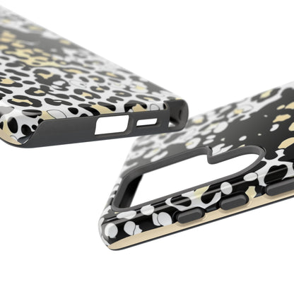 Leopard Splash Tough Phone Case — Black & Cream Animal Print Protective Cover