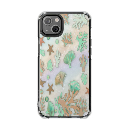 Clear Magnetic Phone Case — Iridescent Ocean Shells & Coral Design