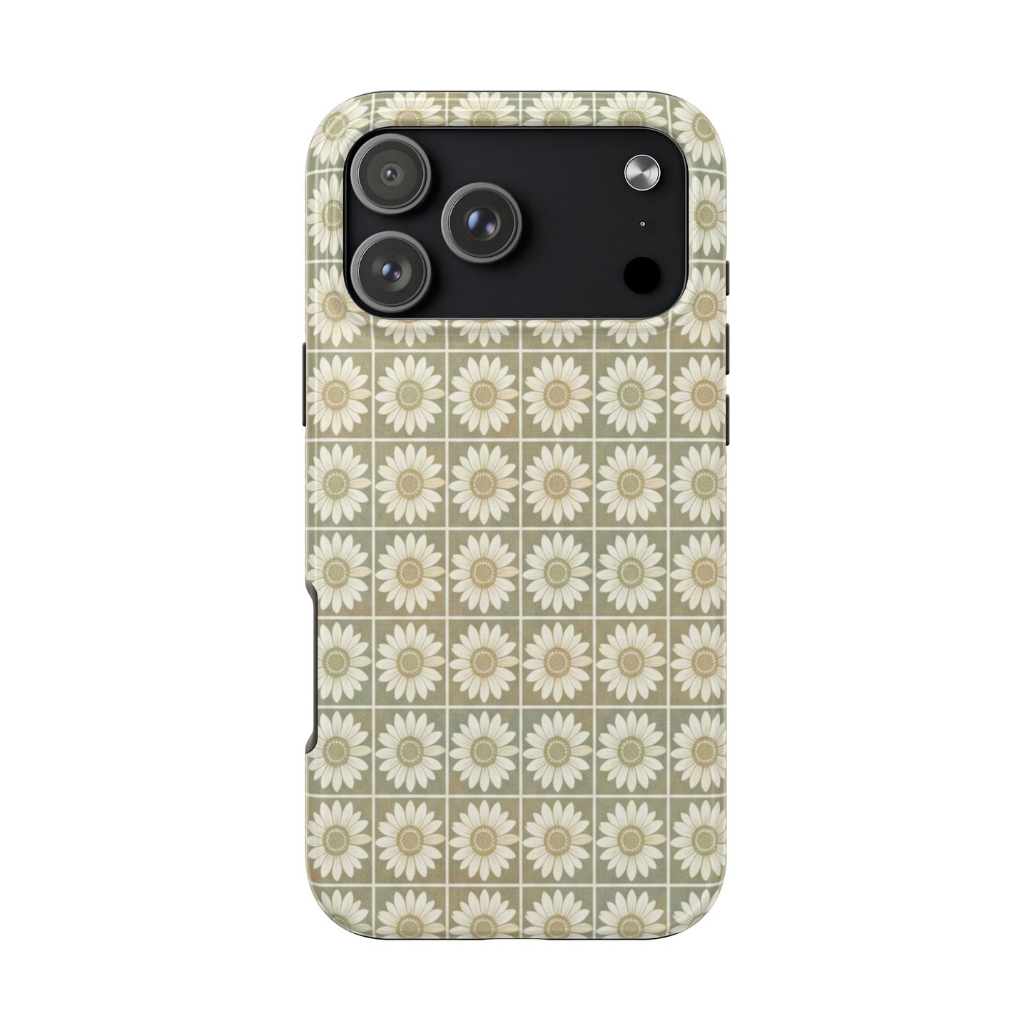 Daisy Tile Tough Phone Case — Retro Floral Protective Phone Cover