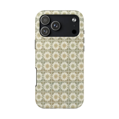 Daisy Tile Tough Phone Case — Retro Floral Protective Phone Cover