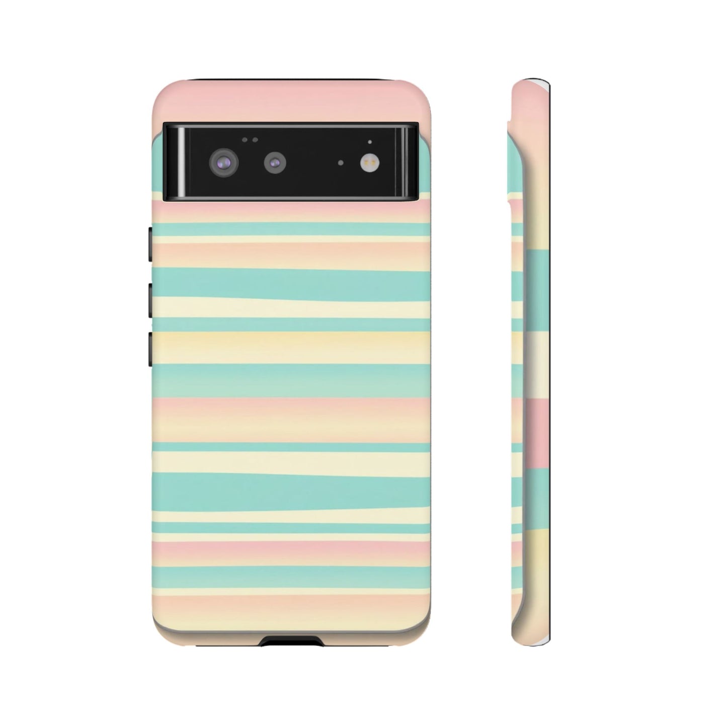 Pastel Striped Tough Phone Case — Mint, Peach & Cream Protective Cover