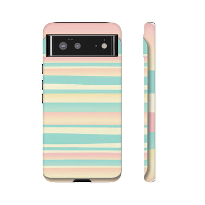 Pastel Striped Tough Phone Case — Mint, Peach & Cream Protective Cover