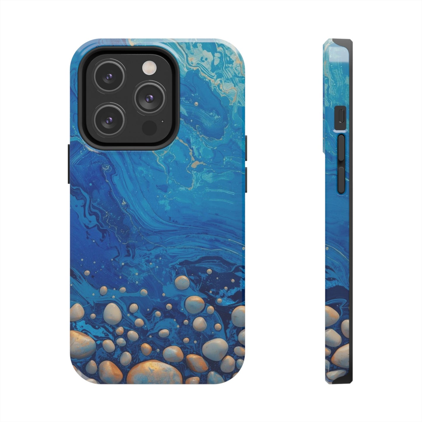 Blue Ocean Pebble Tough Phone Case — Protective Artistic Marble Design