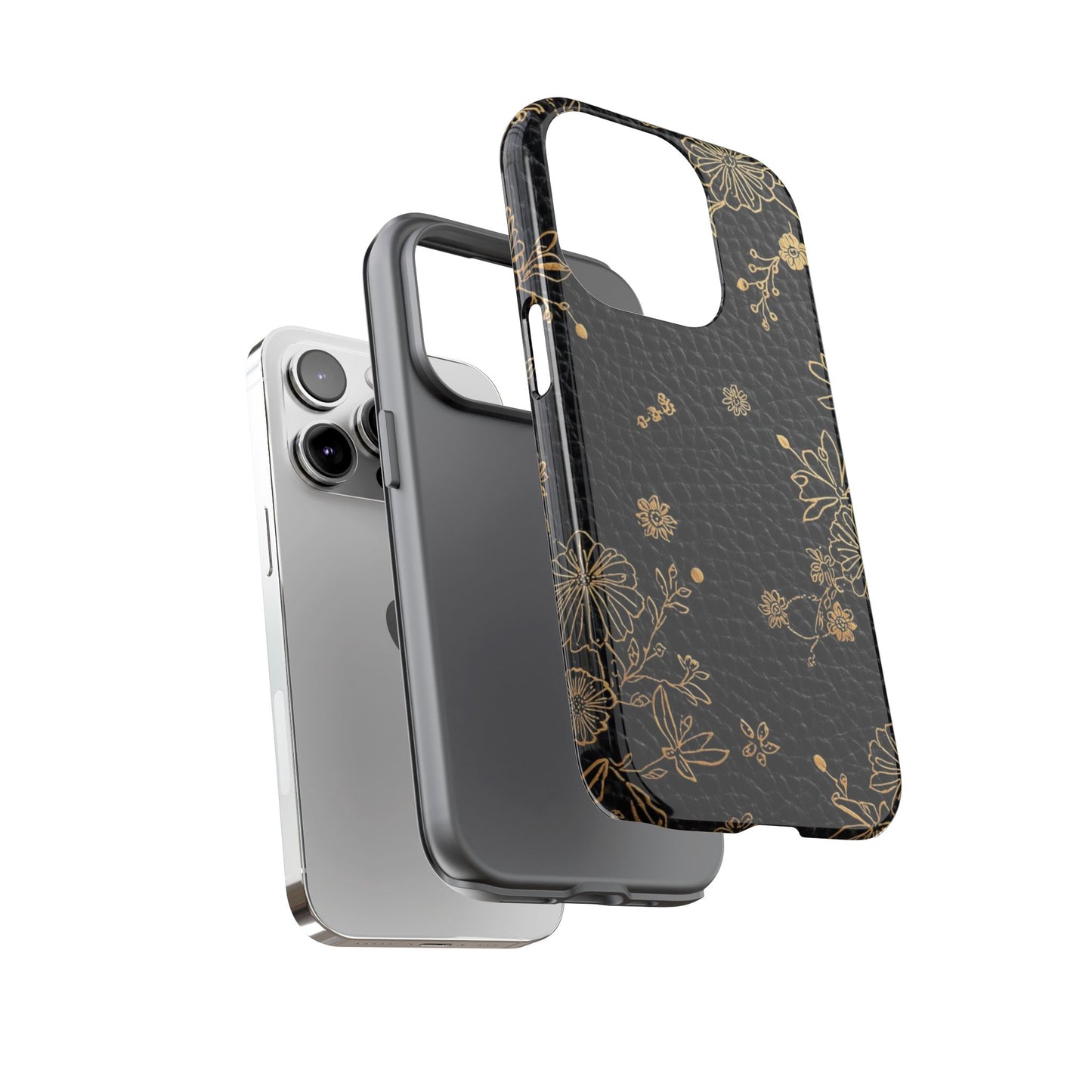Floral Gold Foil Leather Texture Tough Phone Case