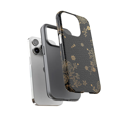 Floral Gold Foil Leather Texture Tough Phone Case