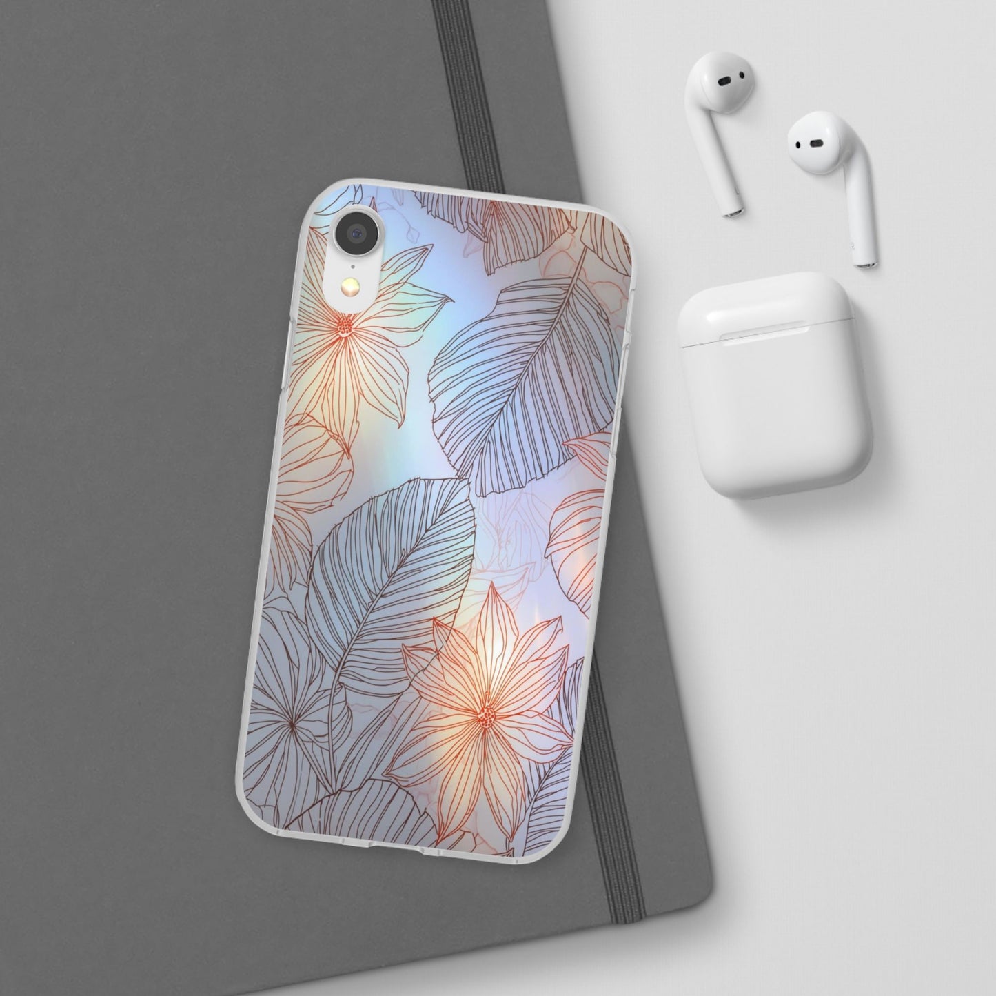 Floral Holographic Phone Case — Iridescent Leaves & Flowers Flexi Case