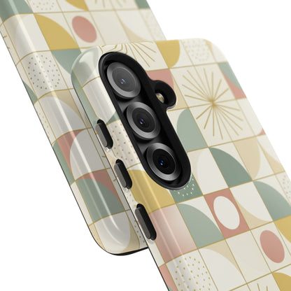 Retro Geometric Tough Phone Case — Pastel Midcentury Pattern