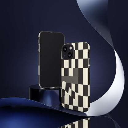 Checkerboard Wave Phone Case — Black & Cream Graphic Tough Case