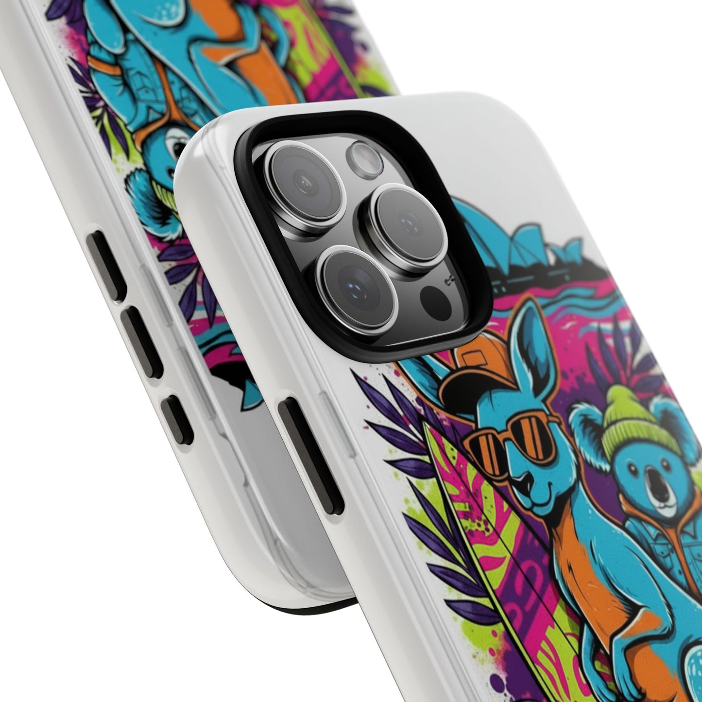 Kangaroo & Koala Surf Phone Case — Retro Neon Beach Art Tough Case