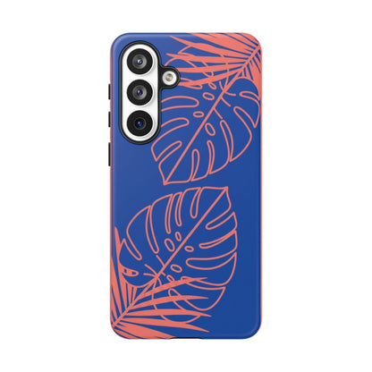 Tropical Monstera Phone Case — Blue & Coral Leaf Protective Cover
