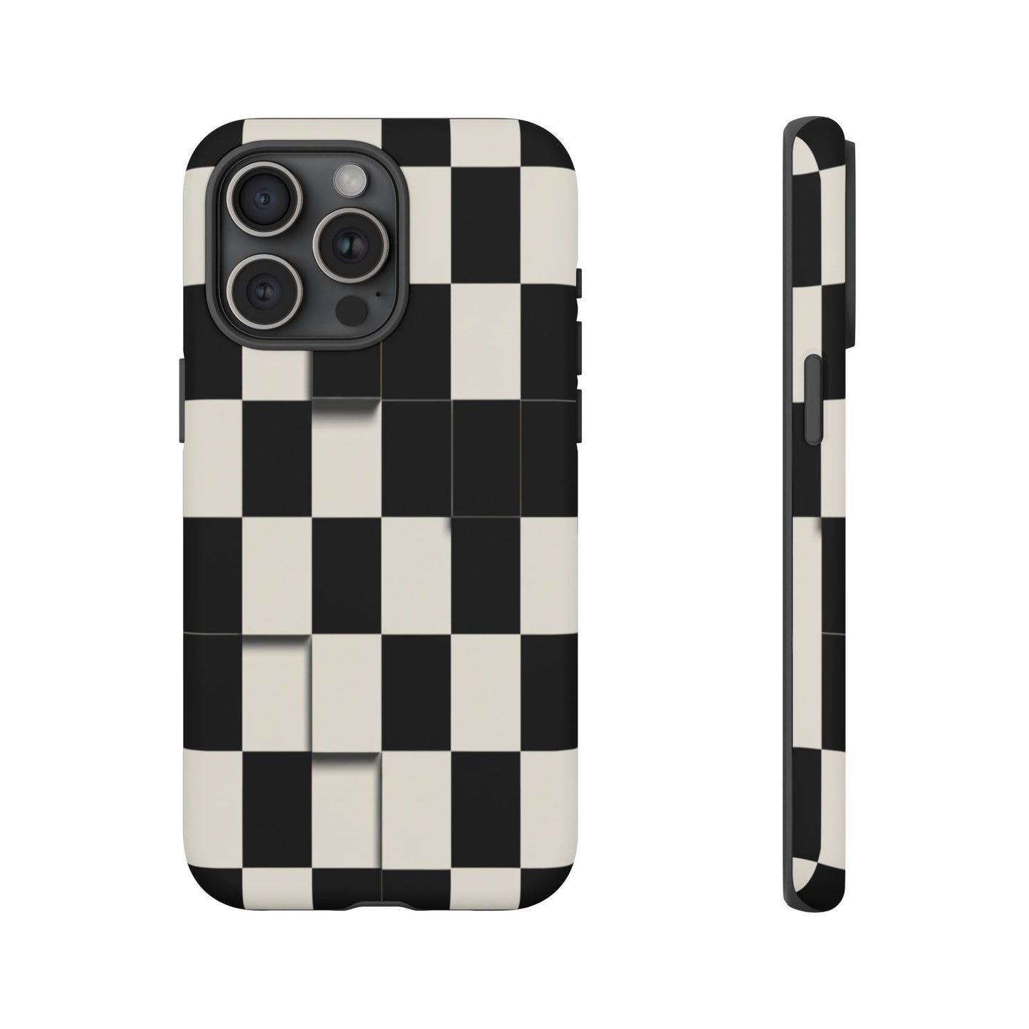 Checkerboard Tough Phone Case — Classic Black & Cream Grid Protective Cover