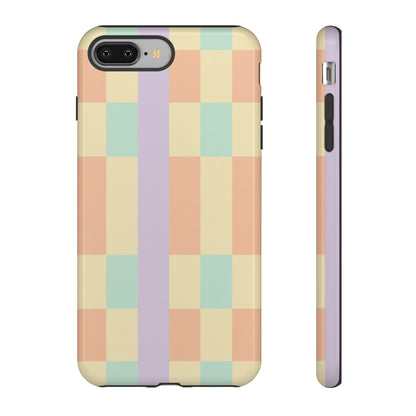 Pastel Checkered Phone Case — Retro Stripe Tough Case