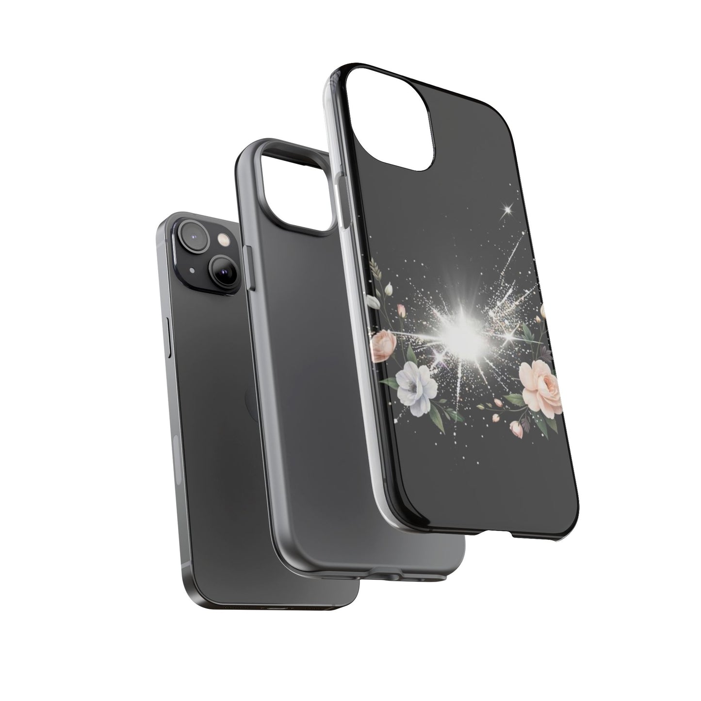 Floral Burst Phone Case — Protective Black Sparkle Design