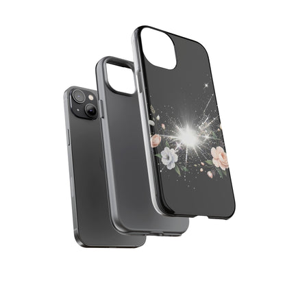 Floral Burst Phone Case — Protective Black Sparkle Design