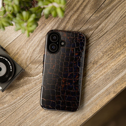 Croc-Embossed Tough Phone Case — Shockproof Black Alligator Texture