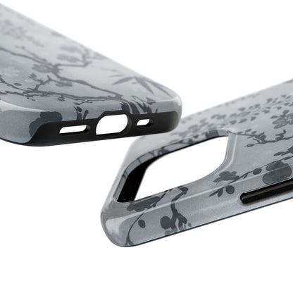 Tough Phone Case — Gray Cherry Blossom Ink Floral Design
