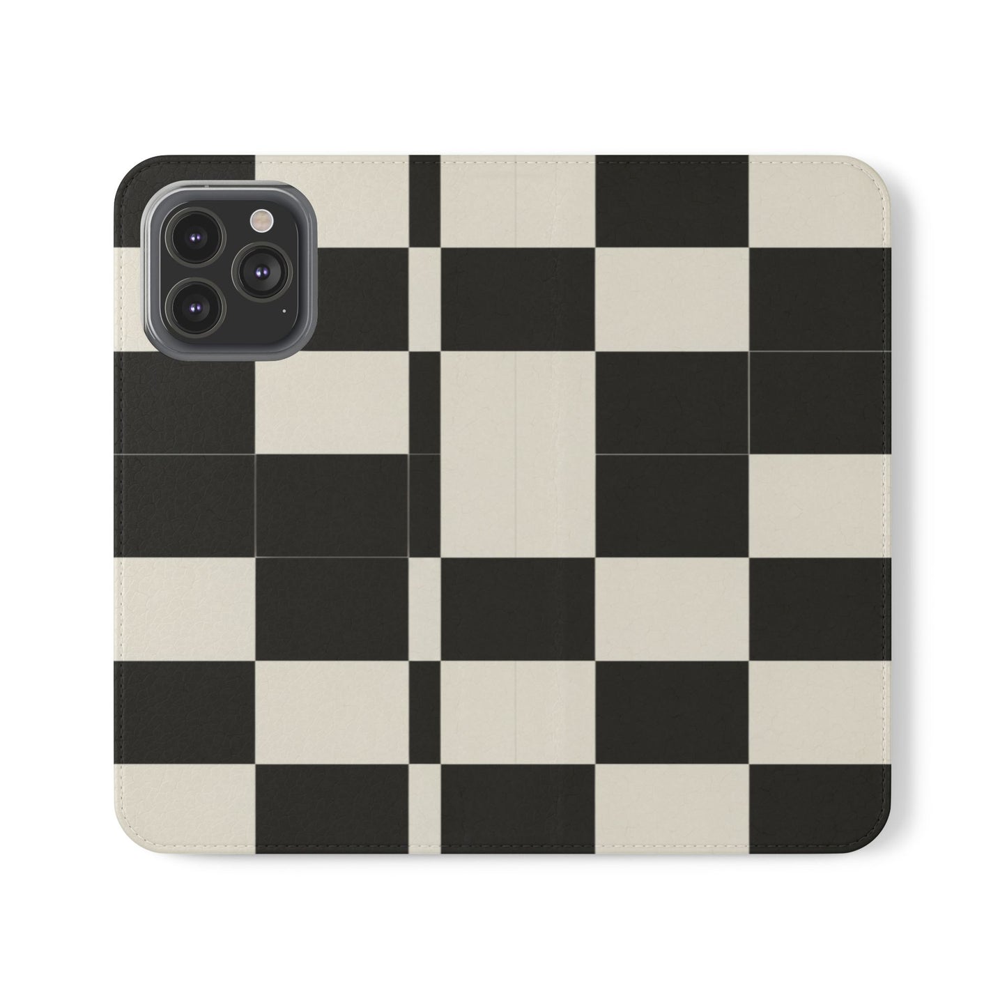 Checkered Flip Phone Case – Black & Cream Retro Grid Wallet Case