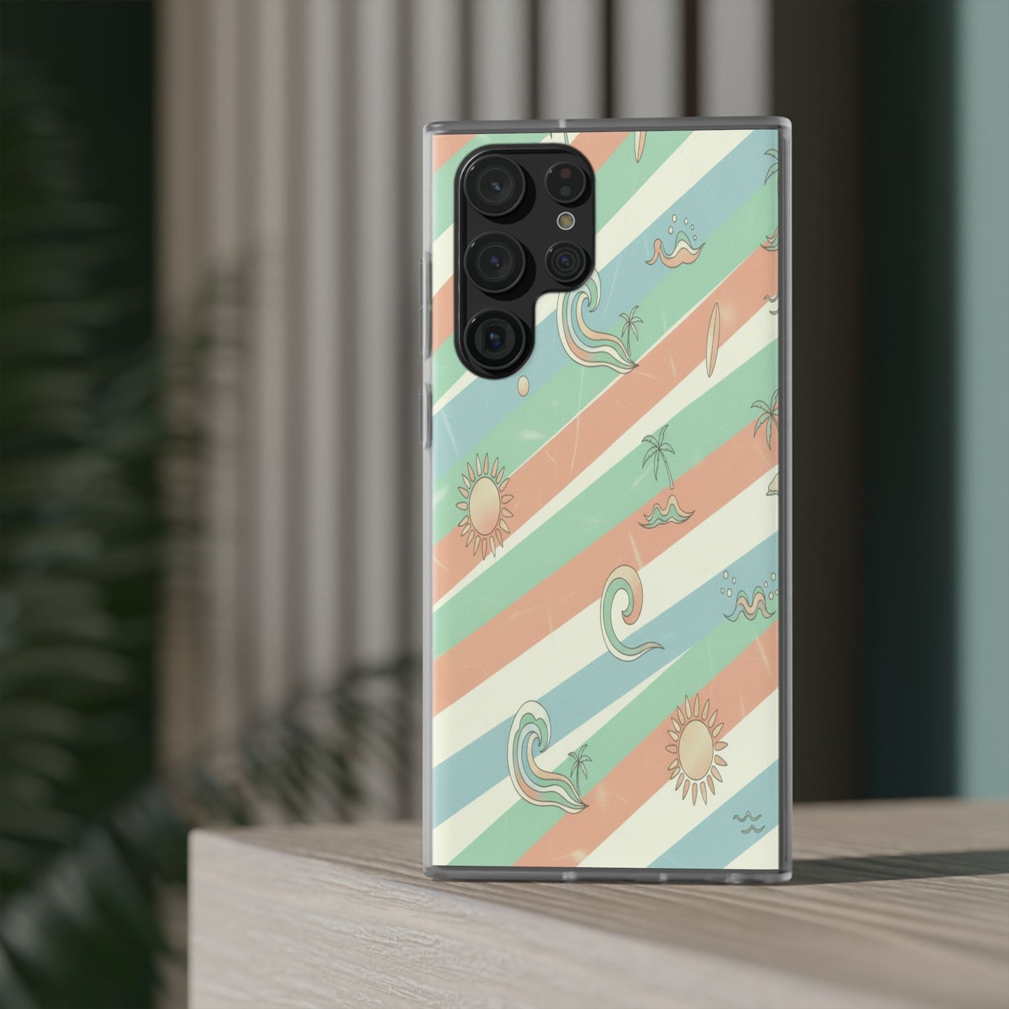 Beach Vibes Phone Case — Retro Pastel Surf & Palm Protective Flexi Case