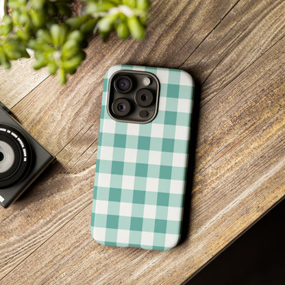 Mint Green Buffalo Check Tough Phone Case — Durable Plaid Protective Cover