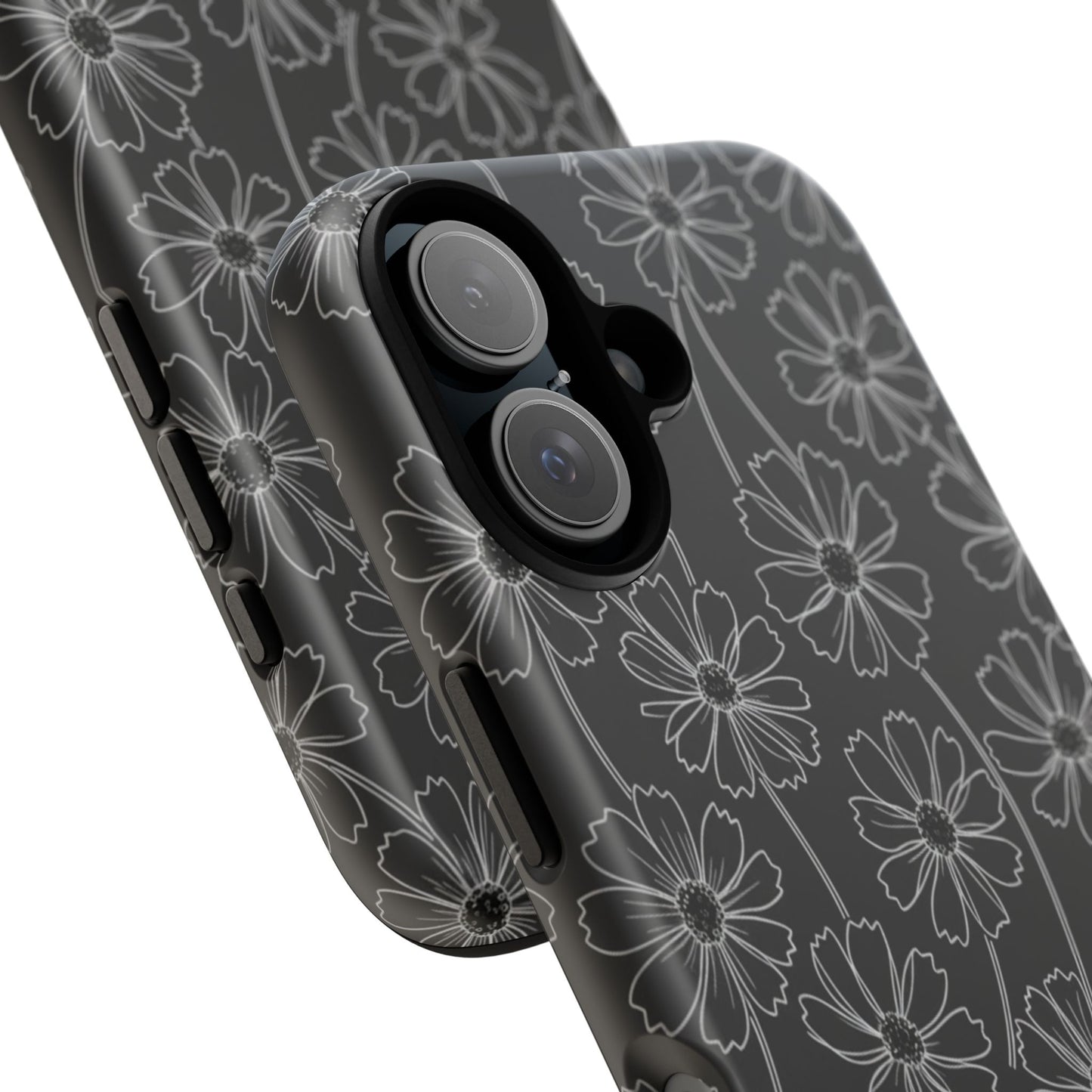 Floral Doodle Tough Phone Case — Black & Gray Daisy Pattern