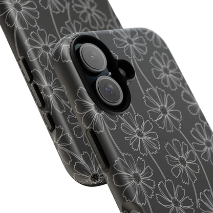 Floral Doodle Tough Phone Case — Black & Gray Daisy Pattern
