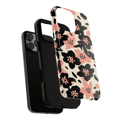 Floral Phone Case — Pink & Black Retro Blossom Protective Cover