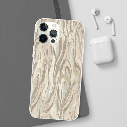 Neutral Marble Swirl Flexi Phone Case — Beige Abstract Protective Cover