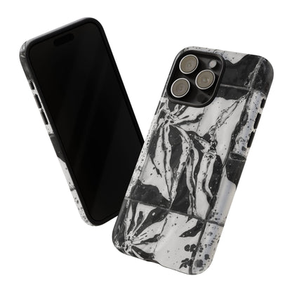 Monochrome Tile Floral Tough Phone Case