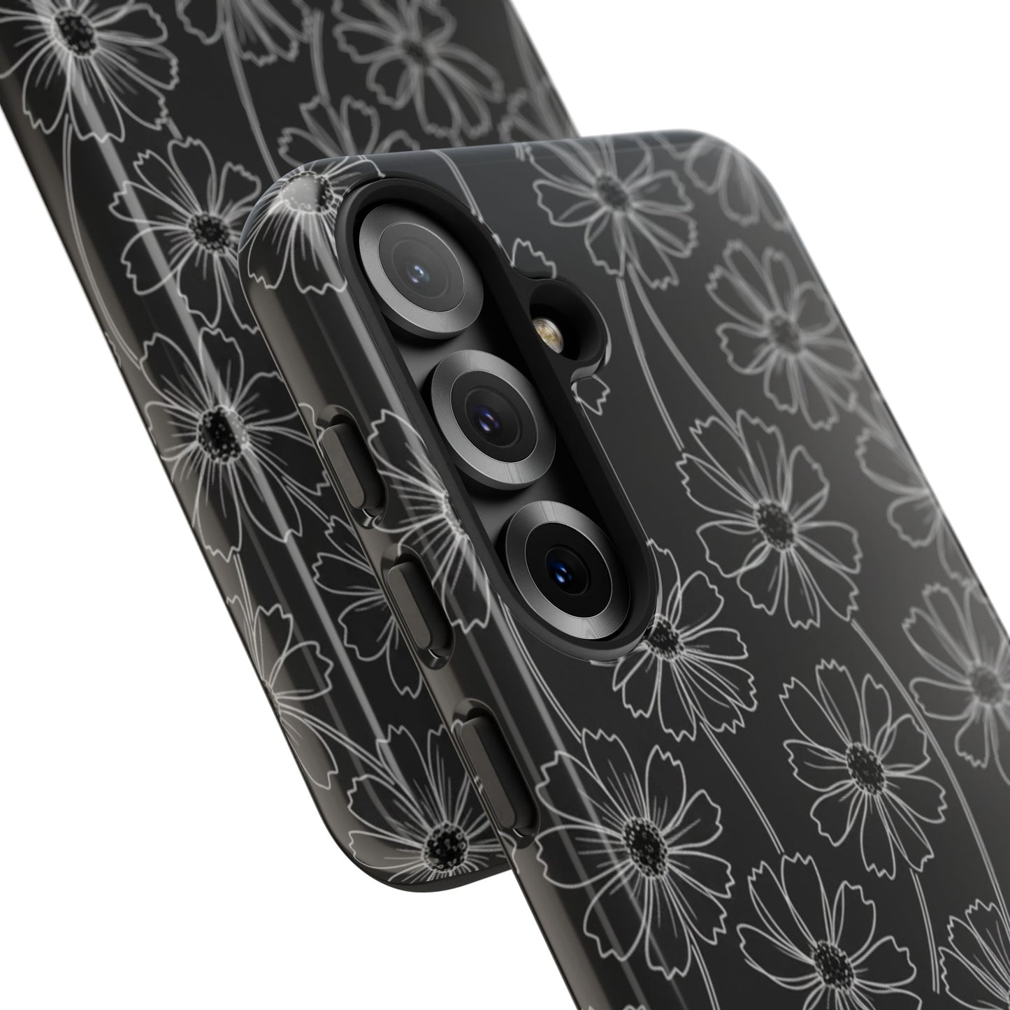 Floral Doodle Tough Phone Case — Black & Gray Daisy Pattern