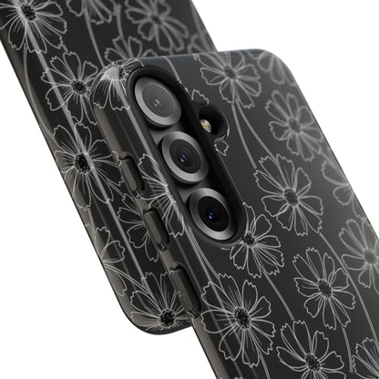 Floral Doodle Tough Phone Case — Black & Gray Daisy Pattern