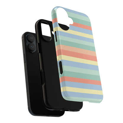 Pastel Striped Phone Case — Retro Horizontal Multi-Color Tough Case