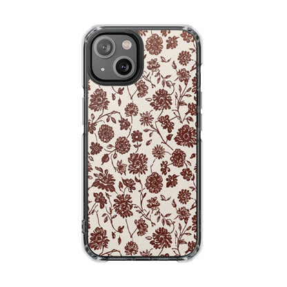 Floral Vintage Clear Phone Case — Brown Botanical Magnetic Impact Case