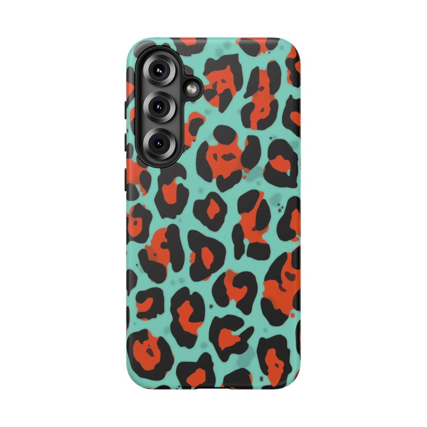Leopard Print Tough Phone Case — Teal & Rust Protective iPhone Cover