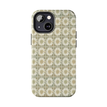 Daisy Tile Tough Phone Case — Retro Floral Protective Phone Cover