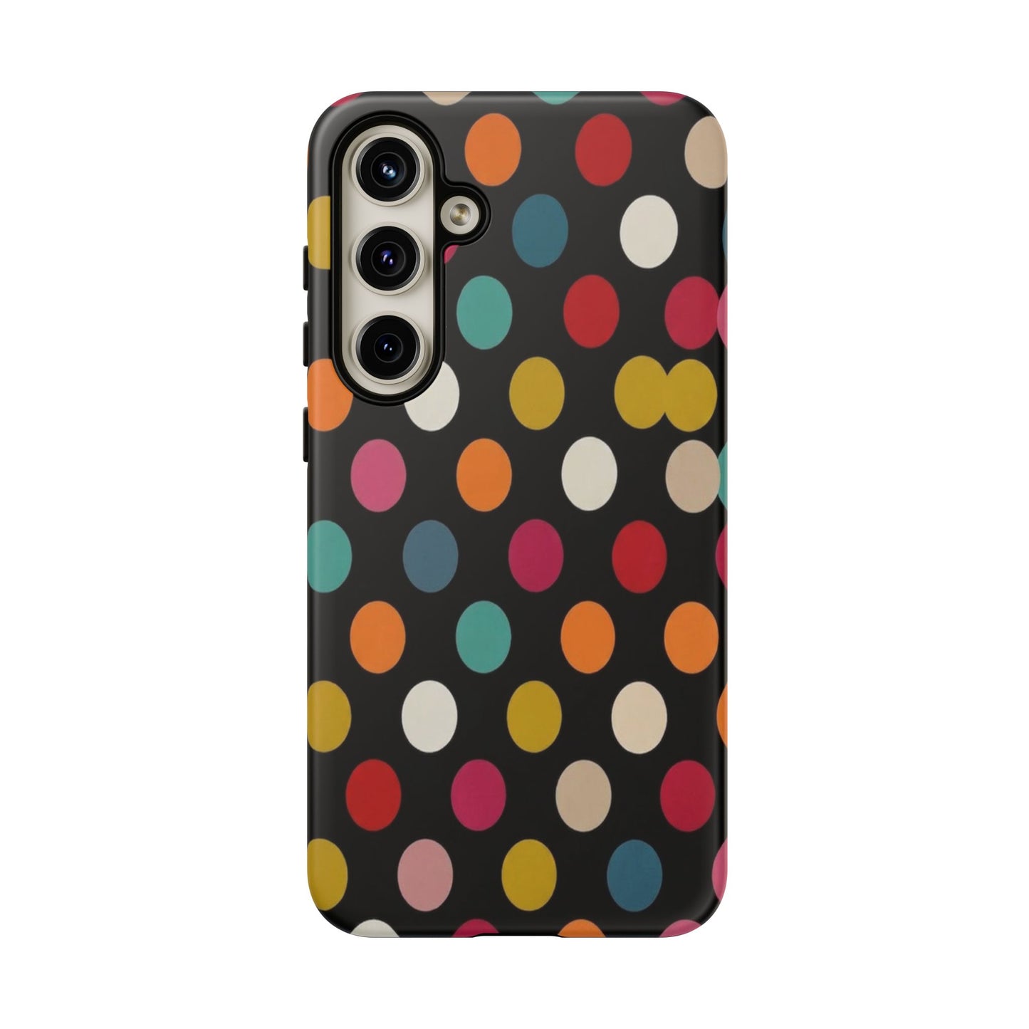 Polka Dot Tough Phone Case – Colorful Retro Dots on Black