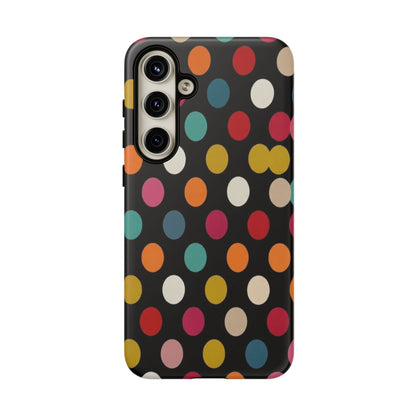 Polka Dot Tough Phone Case – Colorful Retro Dots on Black