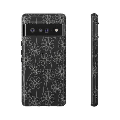 Floral Doodle Tough Phone Case — Black & Gray Daisy Pattern