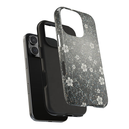 Floral Sparkle Tough Phone Case — Black & Silver Vintage Blossom