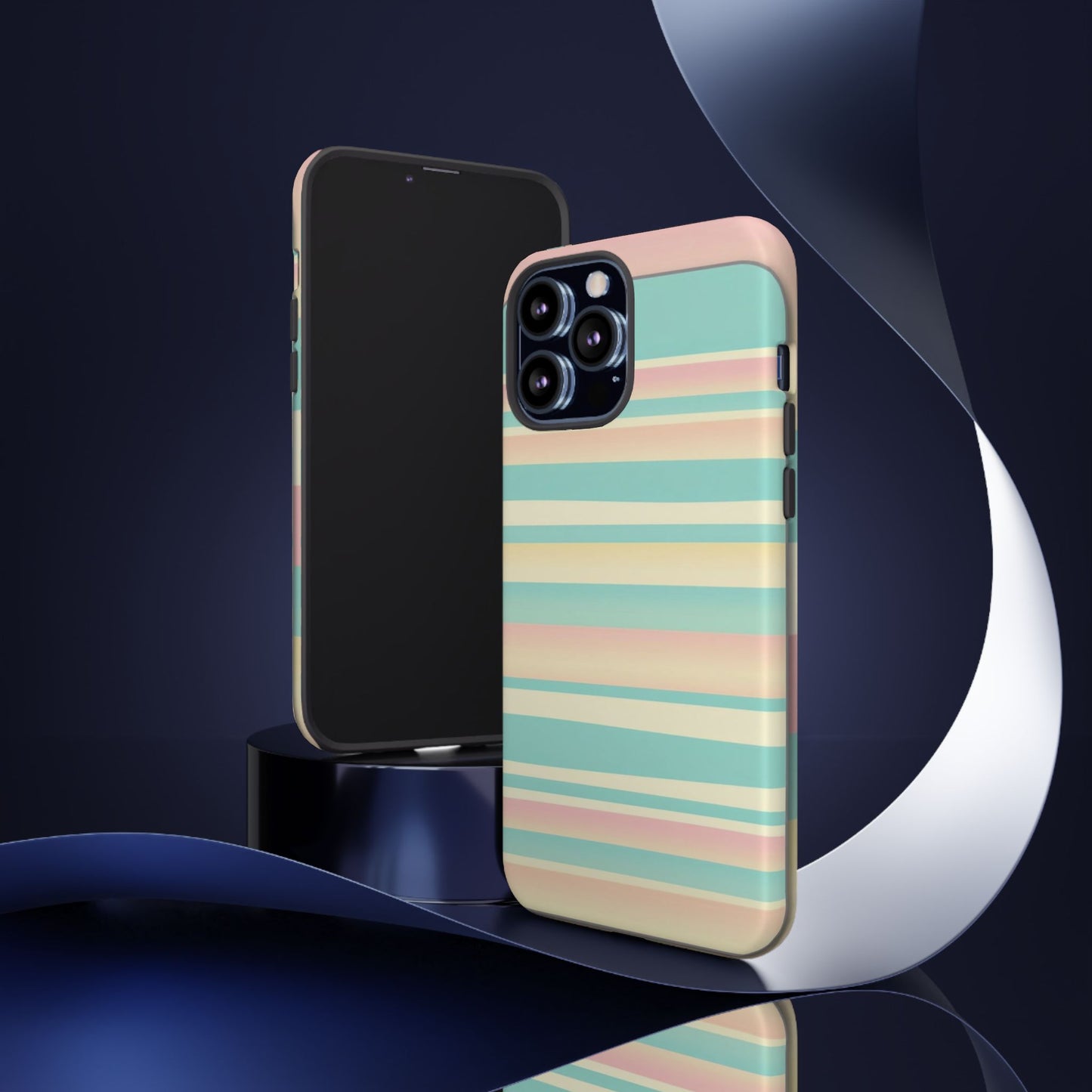Pastel Striped Tough Phone Case — Mint, Peach & Cream Protective Cover