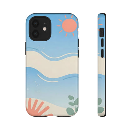 Beach Waves Tough Phone Case — Summer Sun & Seashell Protective Cover