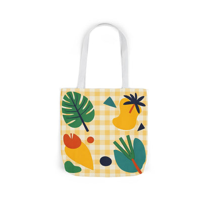 Tote Bag — Sunny Tropical Gingham Canvas Tote with Leaf & Abstract Print