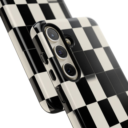 Checkerboard Tough Phone Case — Classic Black & Cream Grid Protective Cover