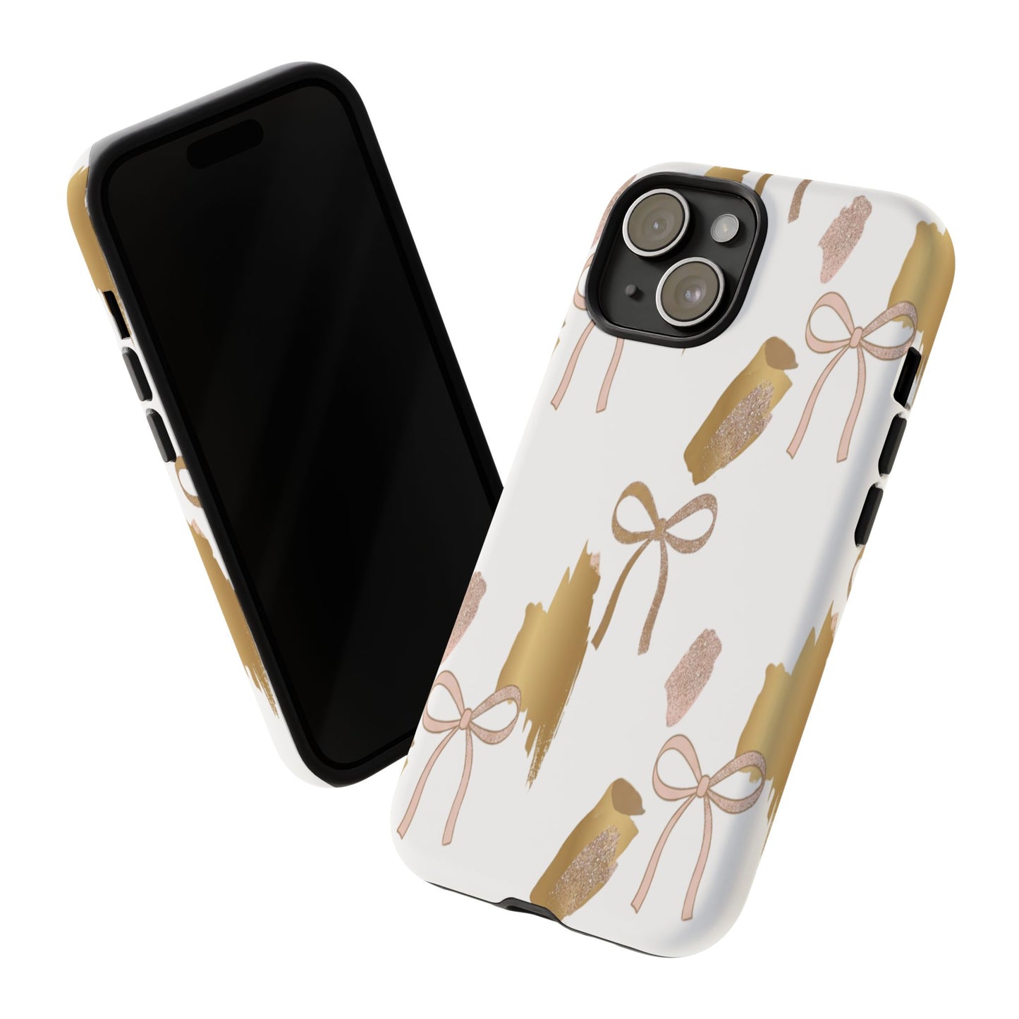 Phone Case — Gold Brushstroke & Blush Bow Pattern