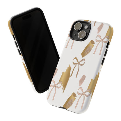 Phone Case — Gold Brushstroke & Blush Bow Pattern