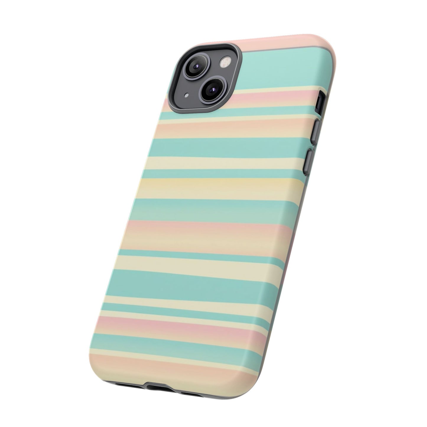 Pastel Striped Tough Phone Case — Mint, Peach & Cream Protective Cover