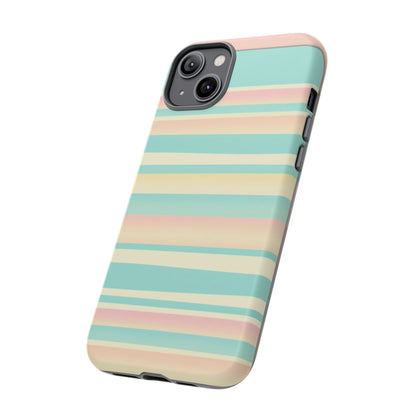 Pastel Striped Tough Phone Case — Mint, Peach & Cream Protective Cover