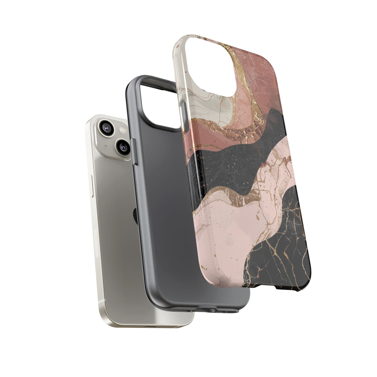 Marbled Rose Gold Phone Case — Abstract Pink & Black Protective Tough Case