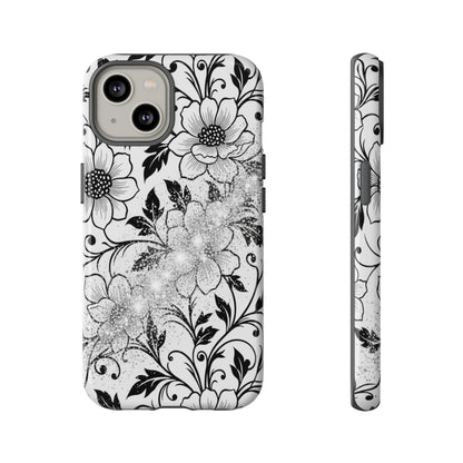 Floral Lace Phone Case — Black & White Vintage Flower Protective Case