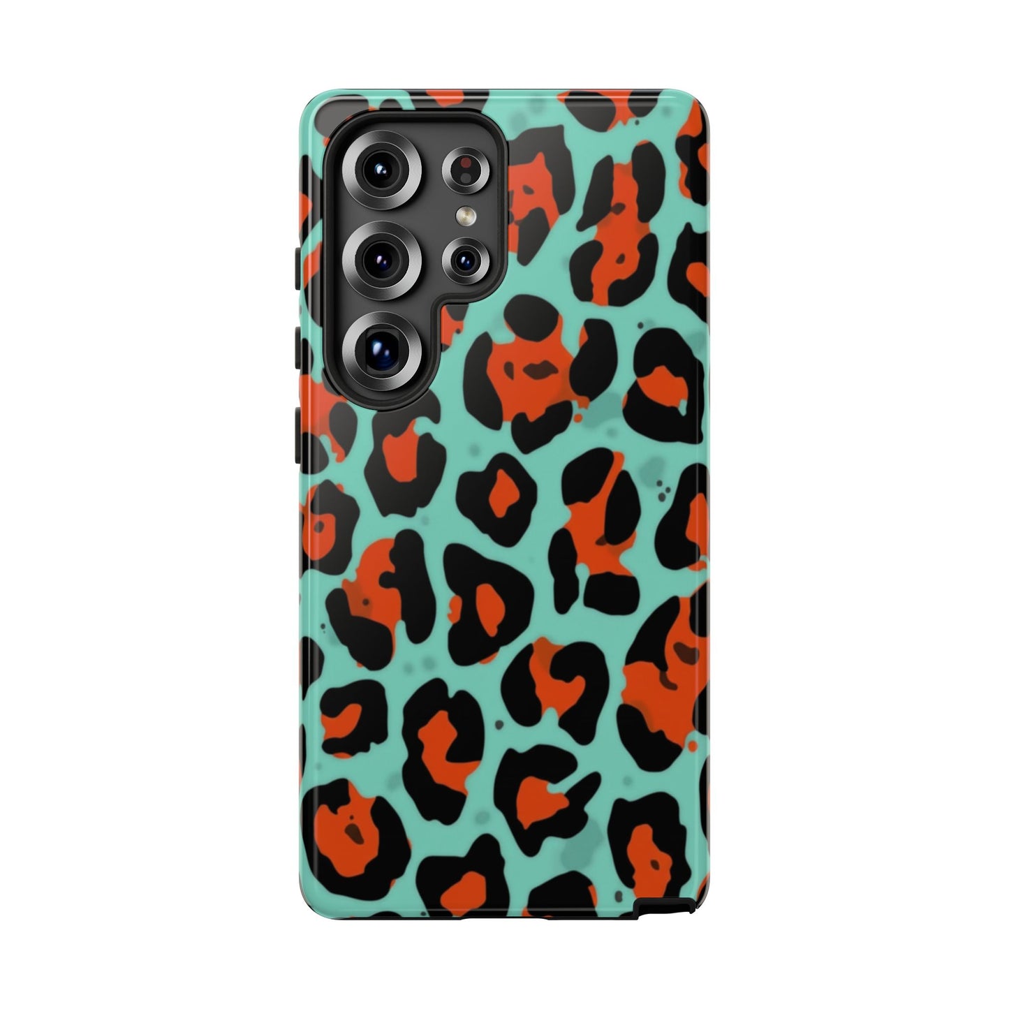 Leopard Print Tough Phone Case — Teal & Rust Protective iPhone Cover