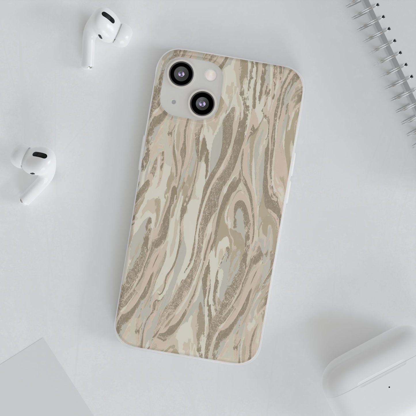 Neutral Marble Swirl Flexi Phone Case — Beige Abstract Protective Cover